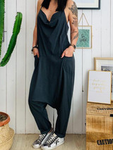 Casual Plus Size Pocket Spaghetti-neck Jumpsuits Bottoms