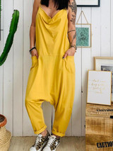 Casual Plus Size Pocket Spaghetti-neck Jumpsuits Bottoms