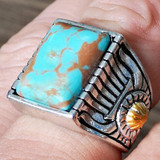 Vintage Antique Green Stone Fashion Jewelry Blue Turquoises Finger Ring