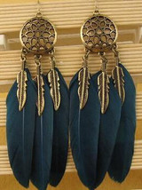 Vintage Metal Handmade Feather Dangle Earrings