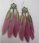 Vintage Metal Handmade Feather Dangle Earrings