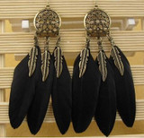 Vintage Metal Handmade Feather Dangle Earrings