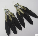 Vintage Metal Handmade Feather Dangle Earrings