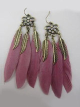 Vintage Metal Handmade Feather Dangle Earrings