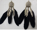 Vintage Metal Handmade Feather Dangle Earrings