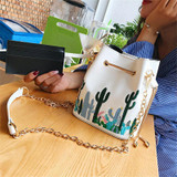 Cacti Pattern Phone Bag String Bucket Bag Chain Shoulder Bags For Women