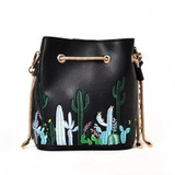 Cacti Pattern Phone Bag String Bucket Bag Chain Shoulder Bags For Women