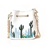 Cacti Pattern Phone Bag String Bucket Bag Chain Shoulder Bags For Women