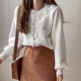 flower embroidery knitted cardigans korean chic single breasted long sleeve sweaters sweet o neck soft jackets