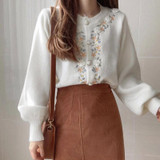 flower embroidery knitted cardigans korean chic single breasted long sleeve sweaters sweet o neck soft jackets