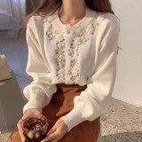 flower embroidery knitted cardigans korean chic single breasted long sleeve sweaters sweet o neck soft jackets