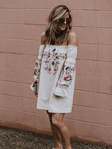 Sexy Print Off-the-shoulder Flared Sleeves Mini Dress