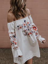 Sexy Print Off-the-shoulder Flared Sleeves Mini Dress