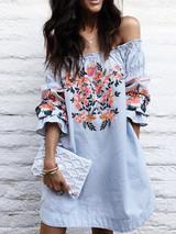 Sexy Print Off-the-shoulder Flared Sleeves Mini Dress