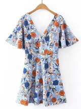 Bohemia Floral V-neck Backless Mini Dress