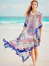 Sexy V-neck Print Bohemia Maxi Beach Dress