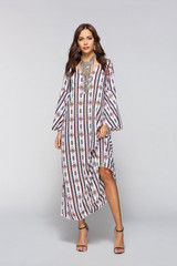 2018 new arrival Print dress V-neck speaker sleeve original ladies