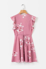 New Lotus leaf print A Hem V-neck chiffon short-sleeved dress