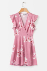 New Lotus leaf print A Hem V-neck chiffon short-sleeved dress