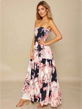 Sexy Strapless Backless Floral Print Boho Beach Maxi Dress Sexy Strapless Backless Floral Print Boho Beach Maxi Dress