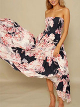 Sexy Strapless Backless Floral Print Boho Beach Maxi Dress Sexy Strapless Backless Floral Print Boho Beach Maxi Dress