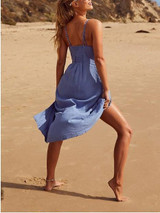 Sexy Spaghetti Strap Backless Button Split Beach Dress