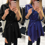 women's spring dress with long sleeve turn-down collar dresse
