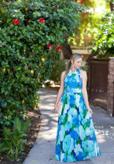 Chiffon Printed Halter Sleeveless Backless Boho Beach Maxi Dress