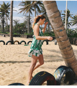 Sexy Printed Deep V Neck Sleeveless Backless Beach Mini Dress