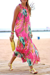 Printed Chiffon Loose Boho Beach Maxi Dress