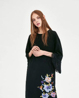 Round Neck Long Sleeve Tassel Flower Embroidered Casual Midi Dress Round Neck Long Sleeve Tassel Flower Embroidered Casual Midi Dress