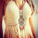 Sexy Halter Knit Tassel Bohemia Beach Tops