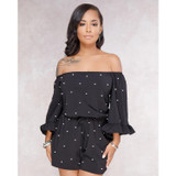Polka Dot Off Shoulder Long Sleeve High Waist Jumpsuit Rompers Polka Dot Off Shoulder Long Sleeve High Waist Jumpsuit Rompers