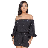 Polka Dot Off Shoulder Long Sleeve High Waist Jumpsuit Rompers Polka Dot Off Shoulder Long Sleeve High Waist Jumpsuit Rompers
