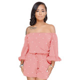 Polka Dot Off Shoulder Long Sleeve High Waist Jumpsuit Rompers Polka Dot Off Shoulder Long Sleeve High Waist Jumpsuit Rompers