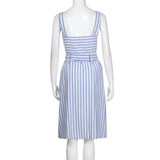 Stripe Button Backless Belted Dress