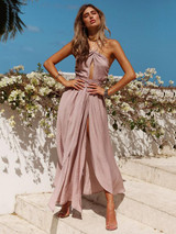 Sexy Solid Color Side Split Backless Boho Maxi Dress