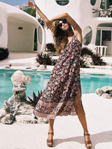 Print Spaghetti Strap Beach Boho Dress
