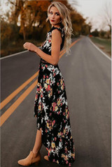 Sexy dress sleeveless V-neck print irregular long dress