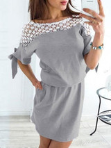 Lace Solid Color Pocket Midi Dress