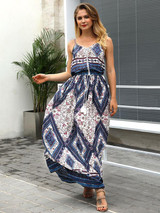 Print Spaghetti Strap Vintage Boho Maxi Dress