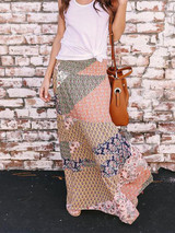 Boho Geometry Printed Elastic Waist Skirt