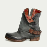 British Retro Flat Martin Boots Female Belt Buckle Cuffed Two Wear Boots