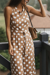 Polka Dot Sleeveless Belted Wide Leg Pants Jumpsuit Romper Polka Dot Sleeveless Belted Wide Leg Pants Jumpsuit Romper