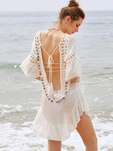 Pompoms Backless Cover-Ups Swimwear