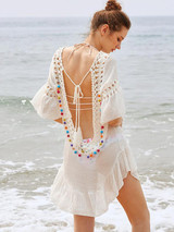 Pompoms Backless Cover-Ups Swimwear