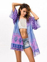 Pretty Chiffon Floral 3/4 Sleeve Cover-ups