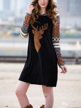 Print Elk Hooded Stitching Christmas Mini Dress
