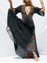Print Deep V Neck Bohemia Beach Maxi Dress