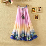 Print Floral Boho Style Long Skirt Huge Hem Chiffon Bohemian Skirt - 1